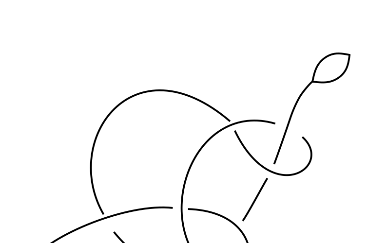 Schematische Darstellung eines Occhi-Doppelknoten an einem angefangenen Ring.