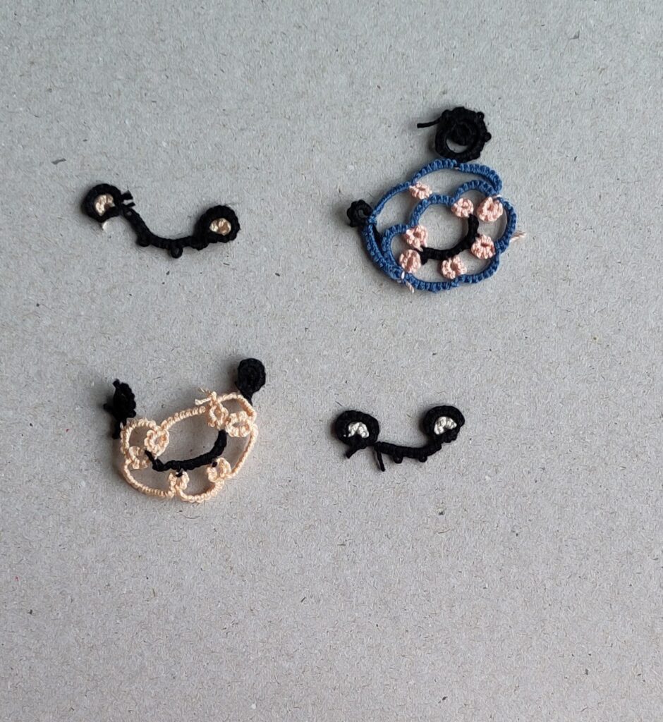 Verschiedene gescheiterte Versuche in Ochi ein Gesicht zu knoten.